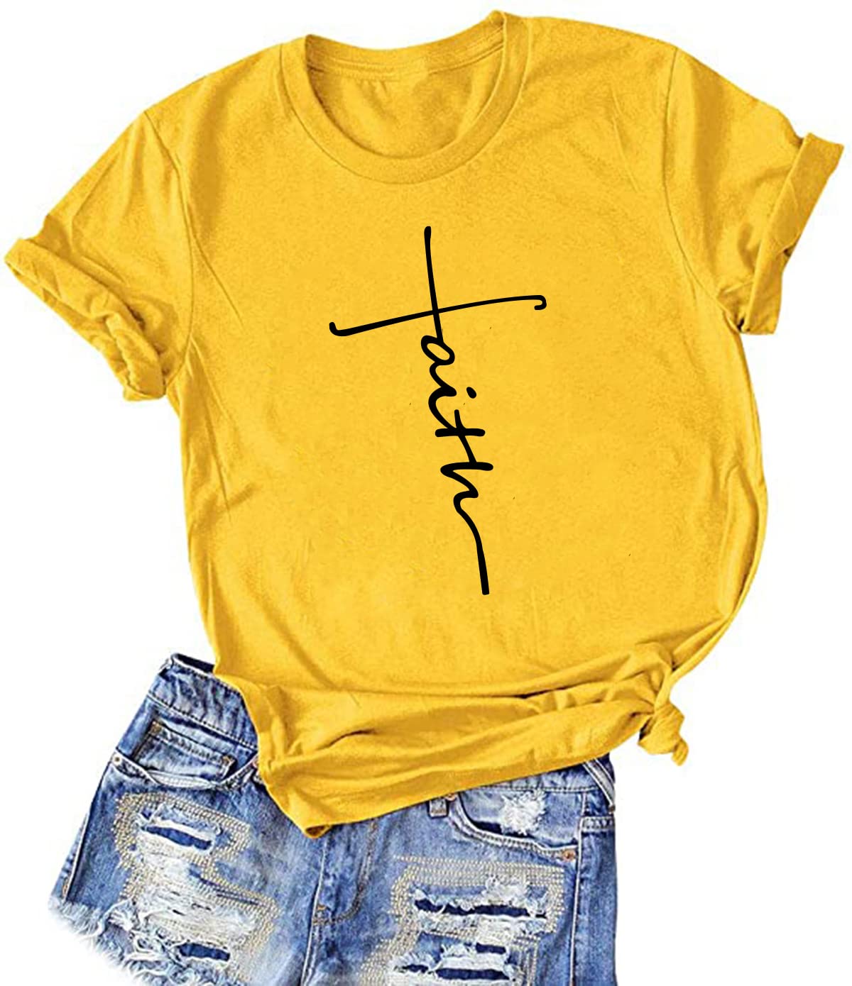 ALAPUSA Faith Shirts for Women Graphic Casual Short Sleeve Funny T-Shirts with Sayings