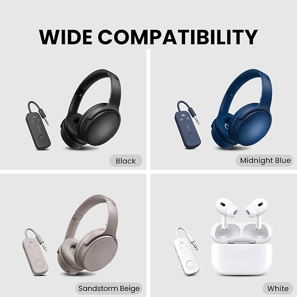 Avantree Relay - Airplane Bluetooth 5.3 Adapter with Qualcomm aptX Adaptive, Supports 2 AirPods or Headphones, 20H Playtime, 3.5mm AUX Jack Wireless Audio Transmitter for Planes, Airline, Travel Black - 5