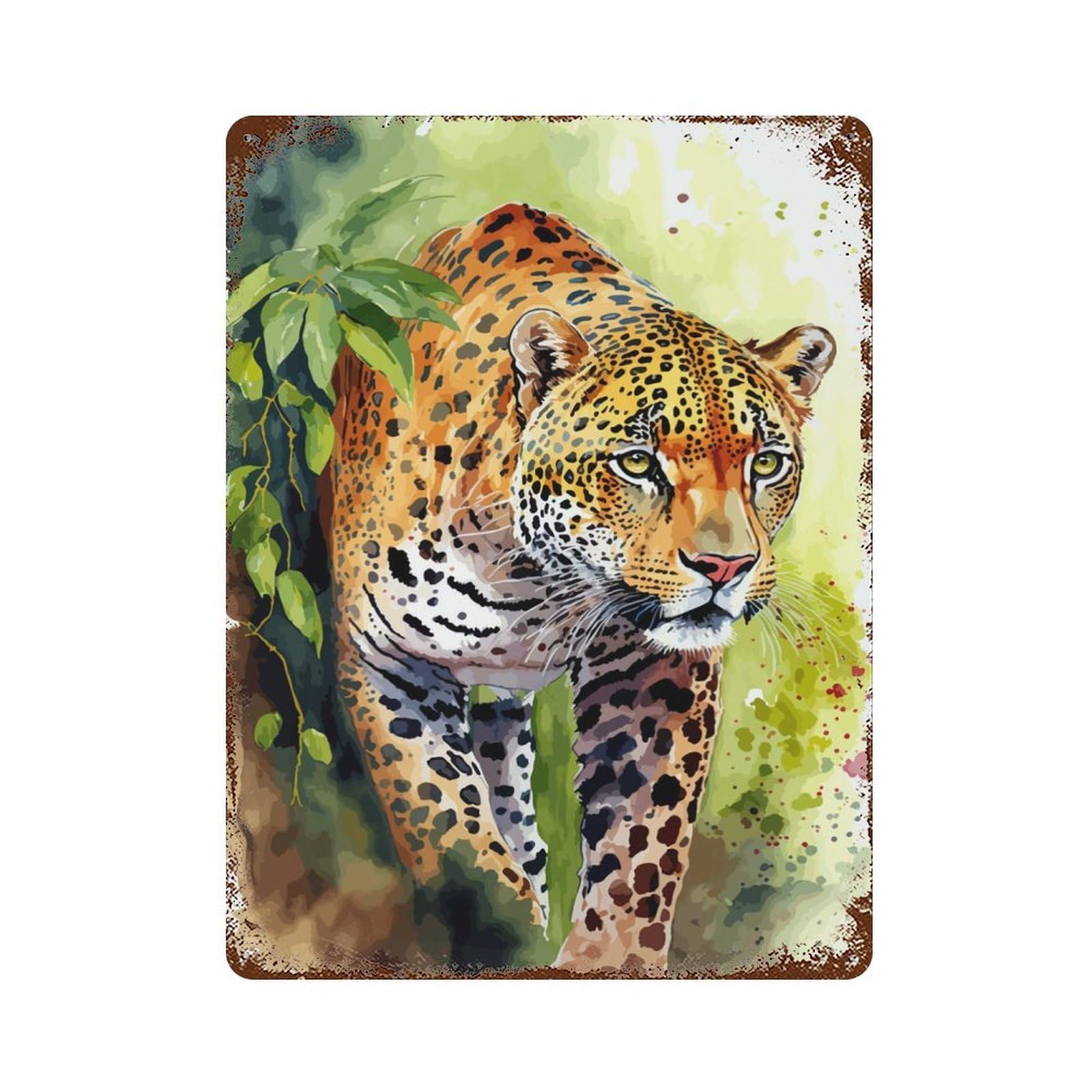Leopard In The Jungle Rusty Metal Tin Sign 15.7"x11.8", Ideal for Farmhouse, Kitchen And Entryway Decor