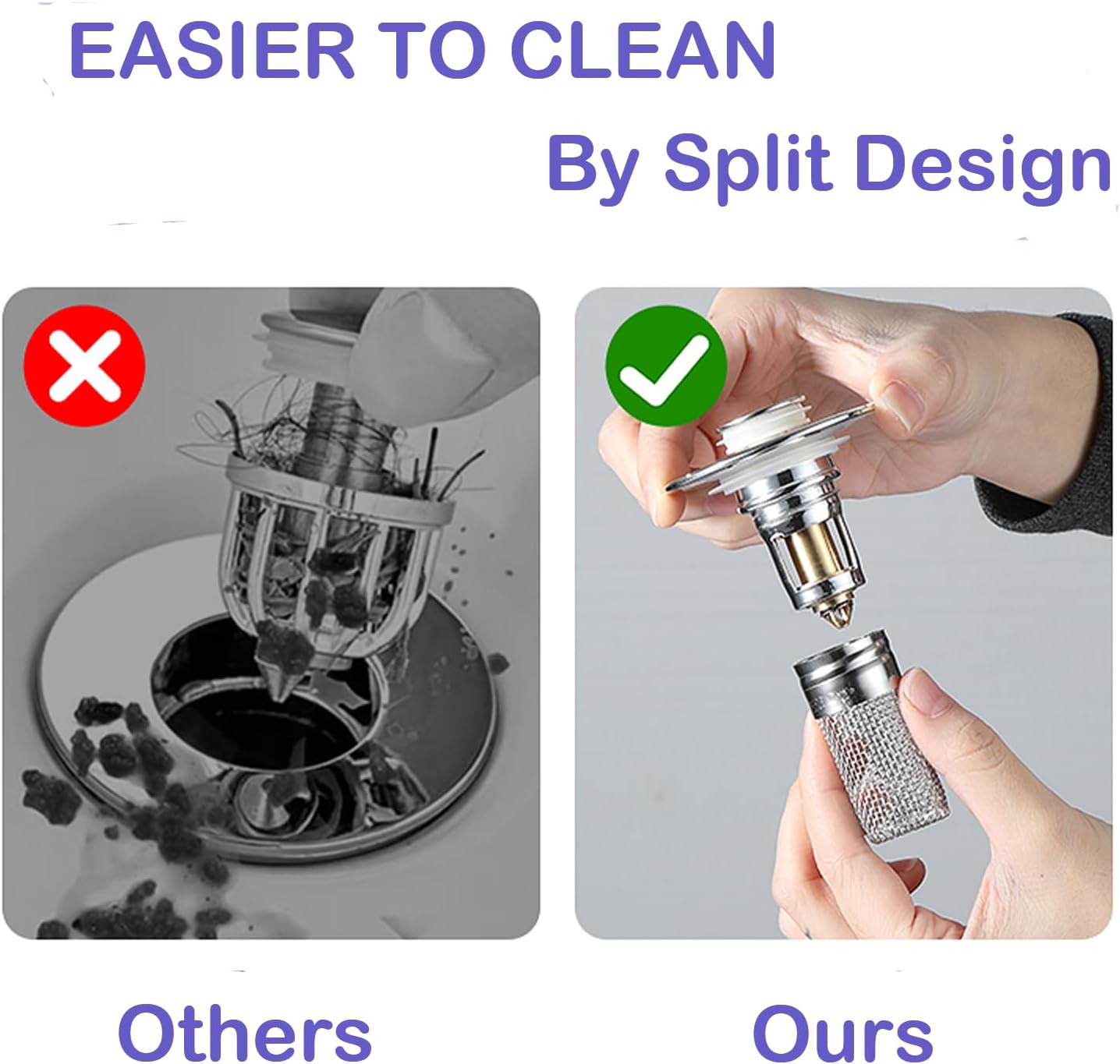 Bathroom Sink Drain Strainer,Sink Drain Strainer for Universal Replacement,Pop Up Small Bathroom Sink Stopper with Easy-Cleaning Stainless Steel Filter Basket Hair Catcher - Image 3