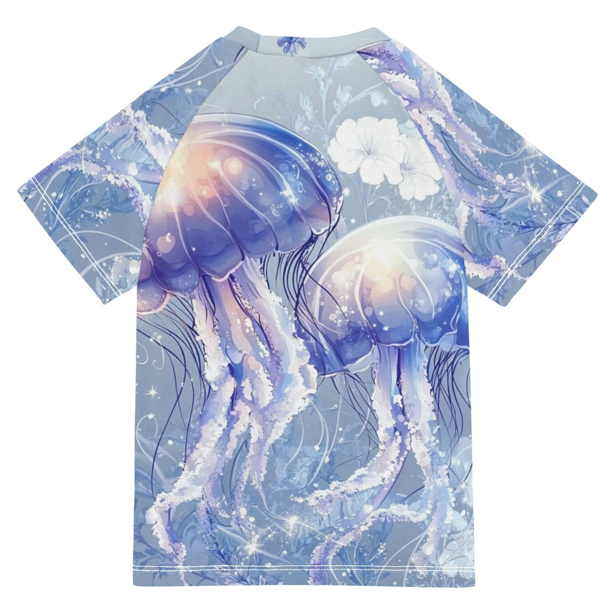 Beauty Jellyfish Silver Girls Bathing Suit Sun Protection Kids Rash Guard Swim Girls Swimwears Summer Clothes for Youth Boys 9-10Y