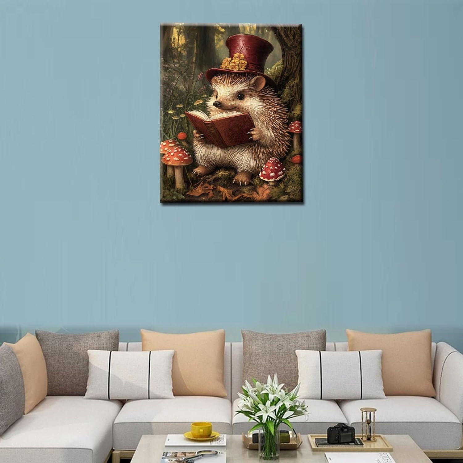 Aihonmin Hedgehog DIY Paint by Numbers for Adults Animals Reading Book Paint by Number Kit on Canvas with Brushes and Pigment for Beginners Home Wall Decor Gifts 16"x20" (Frameless)