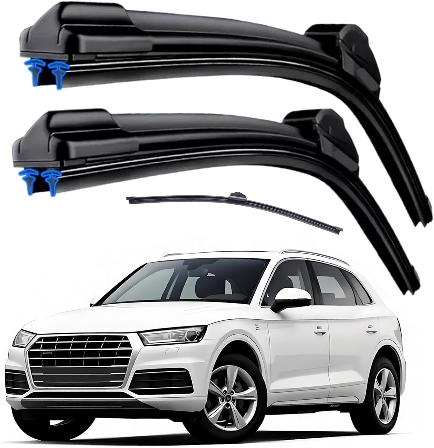 Dual Rubber Blade Windshield Wipers for Audi Q5 2009 2010 2011 2012 2013 2014 2015 2016 2017 SQ5 24"+20"+13" Rear Wiper Blades Q3 2019-2025 Top Lock (Set of 3)