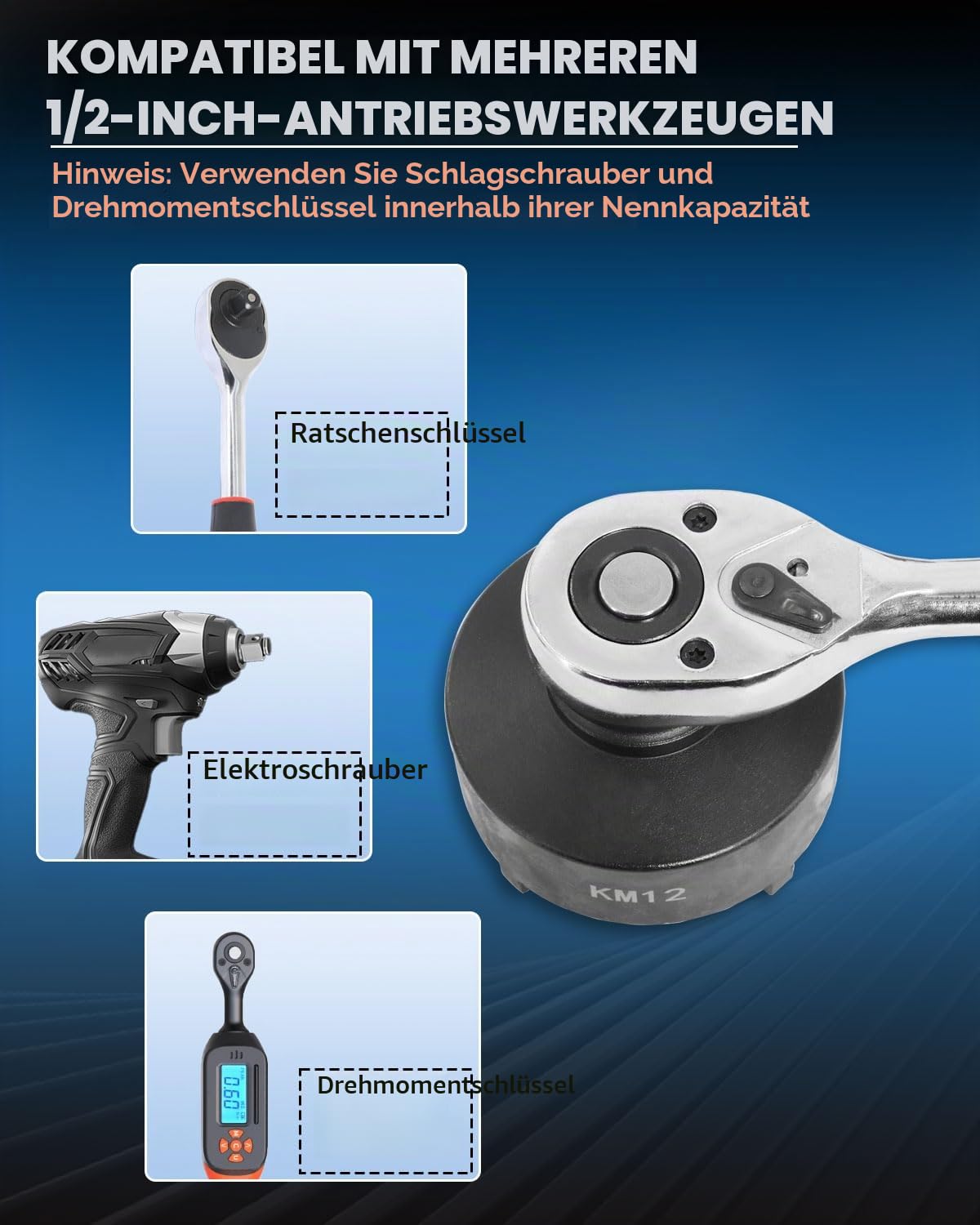 DPTOOL 13-teiliges Spindelmuttern-Steckschlüssel-Set, Kugelgelenke, Achsen-Kontermuttern zum Entfernen und Installieren, Naben-Feststell-Steckschlüssel für KM-Nutmuttern, 4 Zähne außen mit 1/2 Zoll