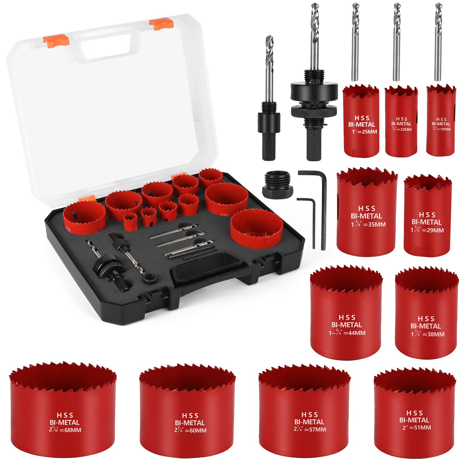 Scie-Cloches Bimétal M42 – Set 19 pièces (19–68mm) avec foret de centrage et support, profondeur de coupe 40mm – Scie Cloche Béton et Scie Cloche Métal idéale pour divers matériaux