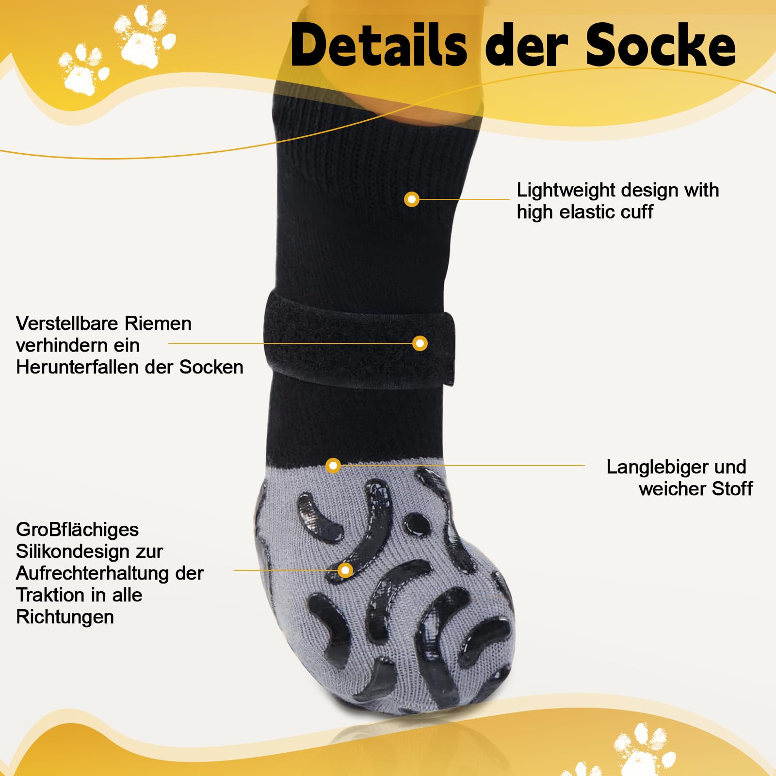 2 Paires Réglables Chaussettes Chien avec Adhérence Chaussettes pour Trottoirs Chauds/Froids Protection Coussinet Textiles et Accessoires pour Chiens Protège-Pattes Éviter Le Léchage Le Glissement(M)