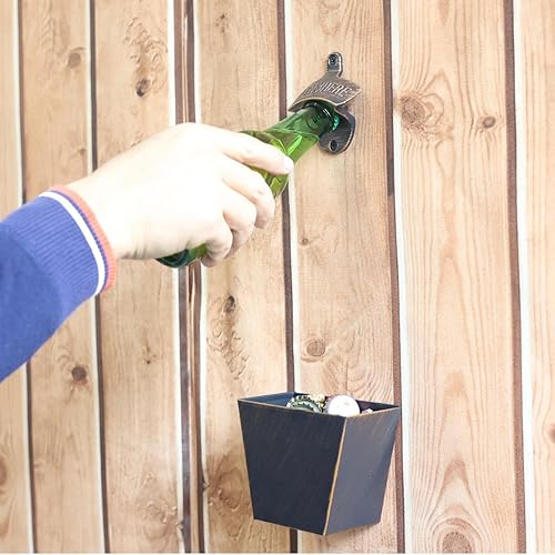 Miniatura 10 de Abrebotellas de acero inoxidable de cobre antiguo, montado en la pared con atrapasadores de tapas de drenaje para exteriores (paquete de 2)