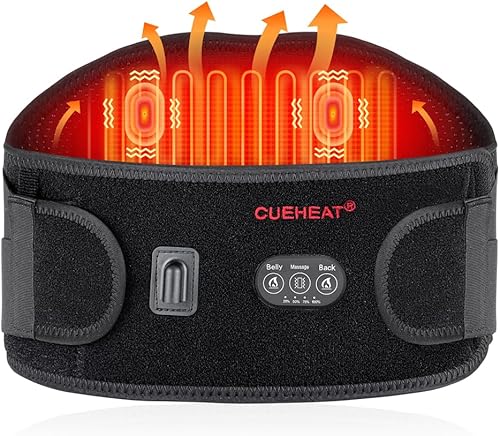 CUEHEAT Almohadilla térmica para aliviar el dolor de espalda, espalda eléctrica con pilas, con vibraciones de masaje, 9 ajustes, 6 niveles de