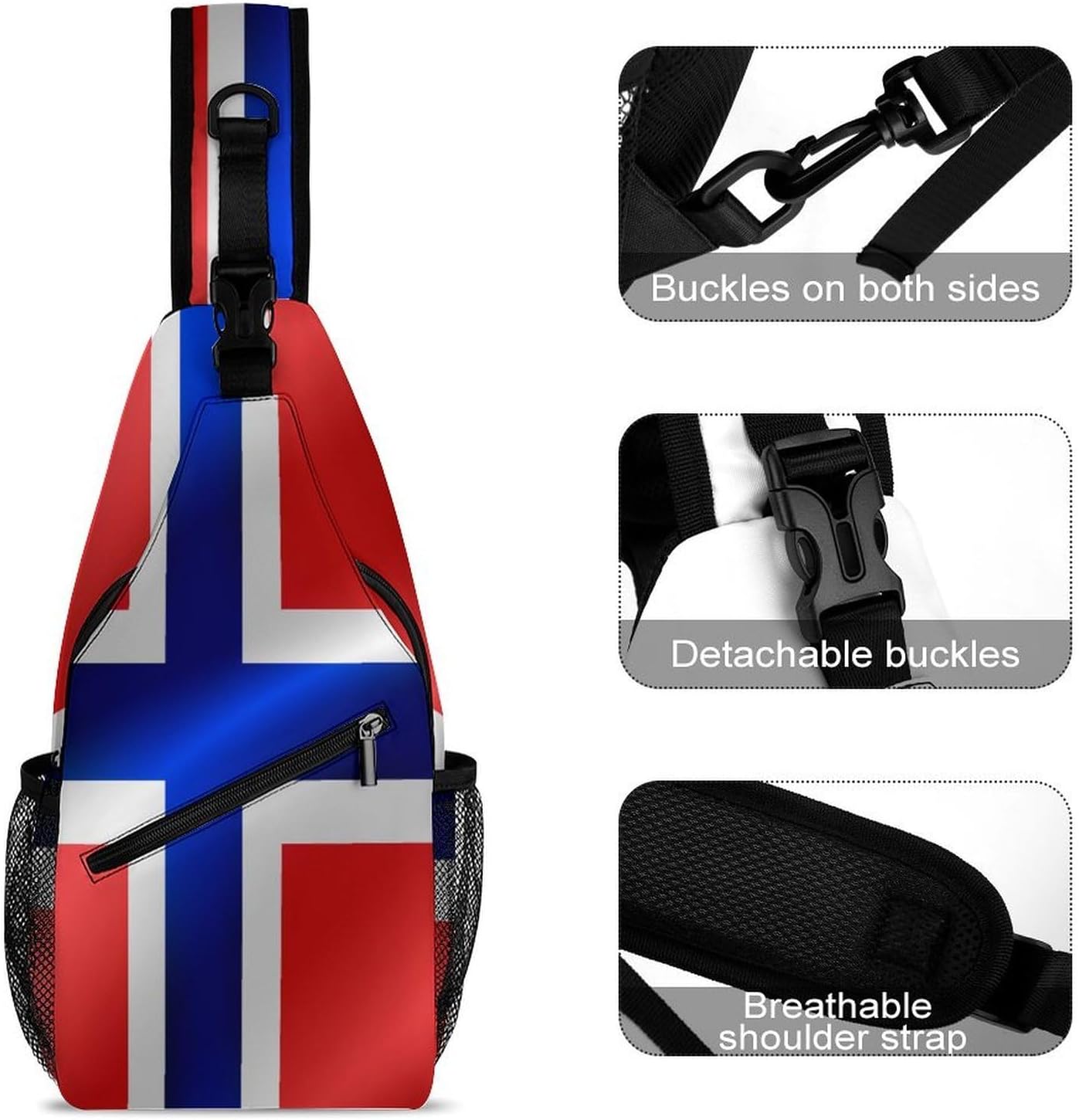 Fashion Chest Bag, Unisex Small Day Pack, Flag of Norway Cross Body Sling Pack For Travel Hiking