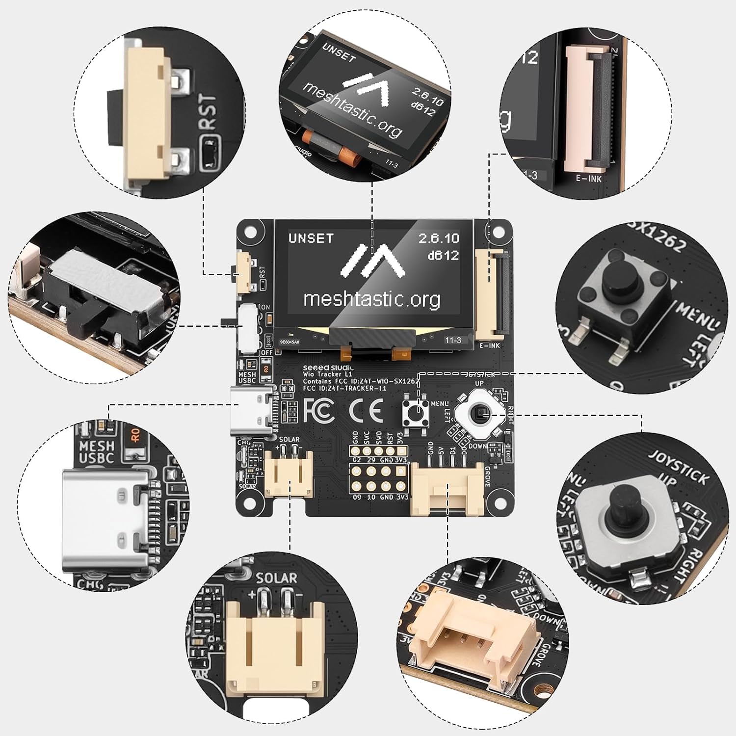 Wio Tracker L1 Board avec batterie 3000 mAh – SX1262 nRF52840 Kit pour AR duino Meshtastic LoRa, Blue Tooth 5.0, GPS GNSS, OLED 1,3", batterie de type C, charge solaire