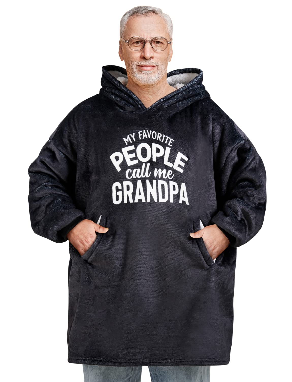 Huglanket Grandpa Birthday Gifts Wearable Blanket Hoodie, Oversized Wearing Blanket, One Size Hooded Blanket for Christmas, Father’s Day - My Favorite People Call Me Grandpa
