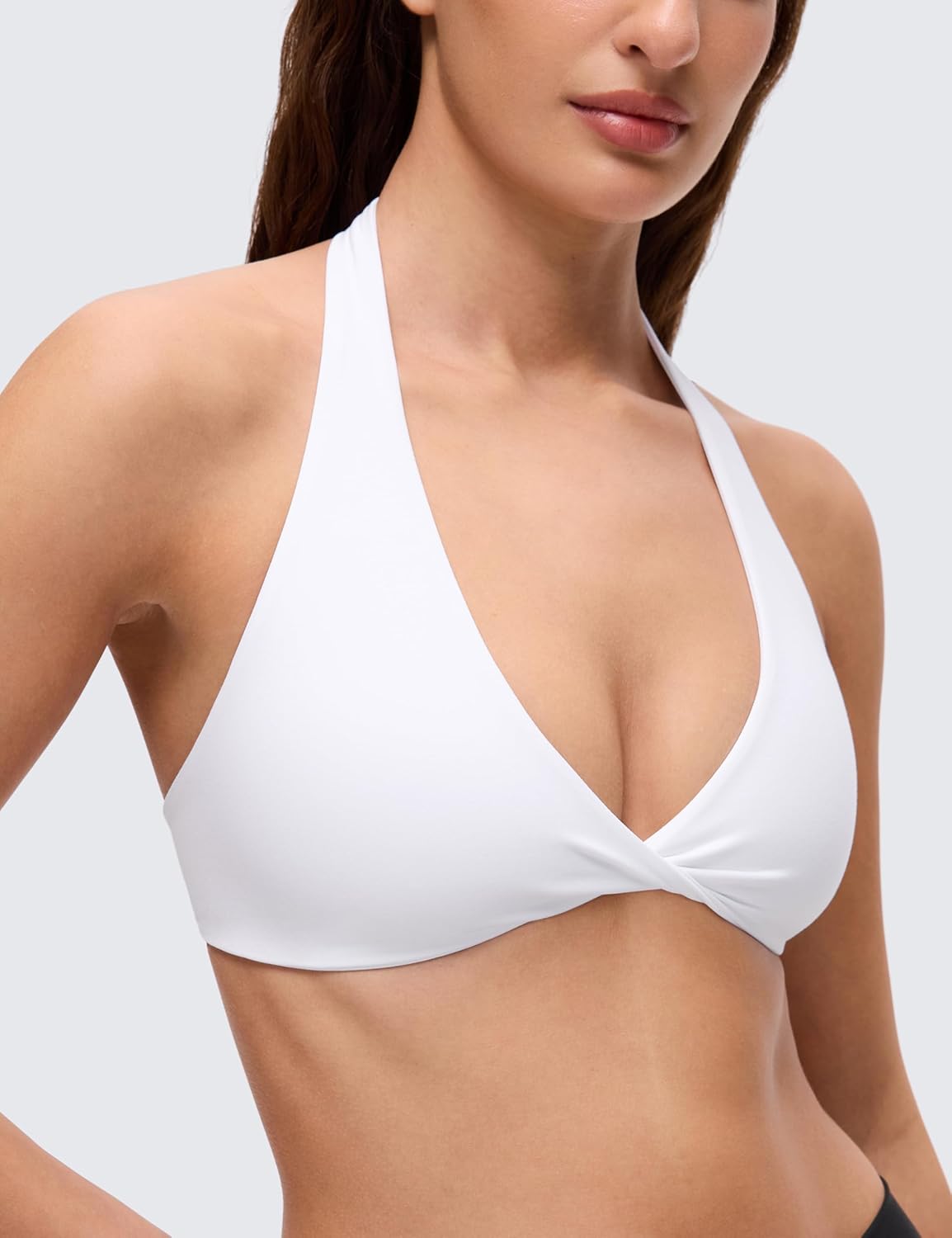 CRZ YOGA Butterluxe Double Lined Twist Halter Sports Bras for Women - Deep V Neck Crop Top Casual Open Back Non Padded - Image 3