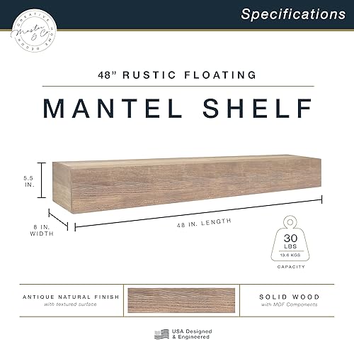 Miniatura 3 de Master & Co. - Mantel flotante rústico para chimenea, estante flotante largo para decoración de pared, 48 pulgadas, natural antiguo
