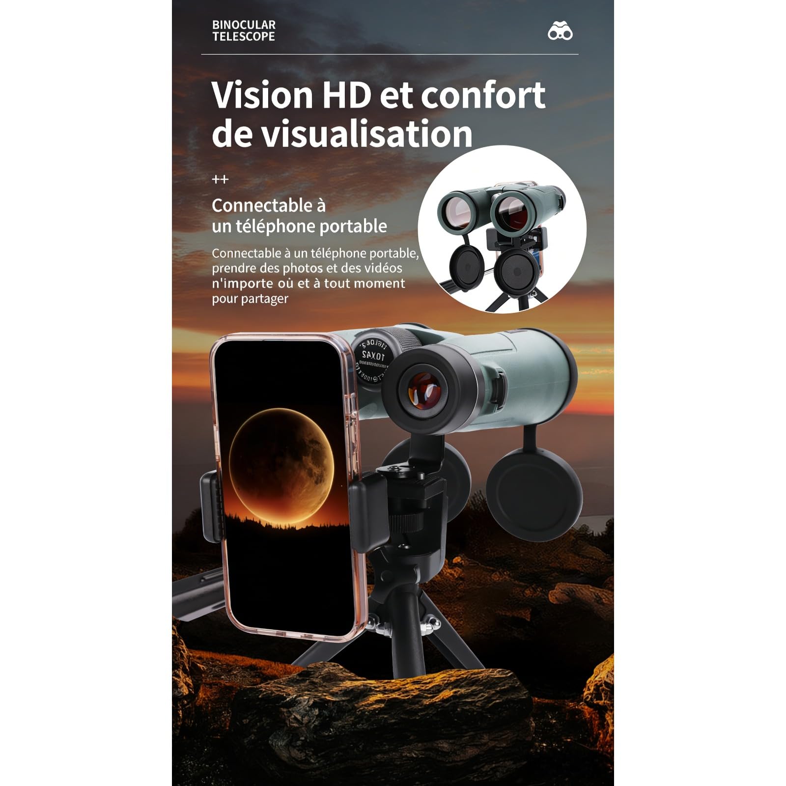Kersens Jumelles Original à Talon HD à Fort grossissement pour Adultes, Jumelles à Vision Nocturne Warmax, étanches et Portables pour l'observation des Oiseaux, Les Voyages, l'observation des (Noir)