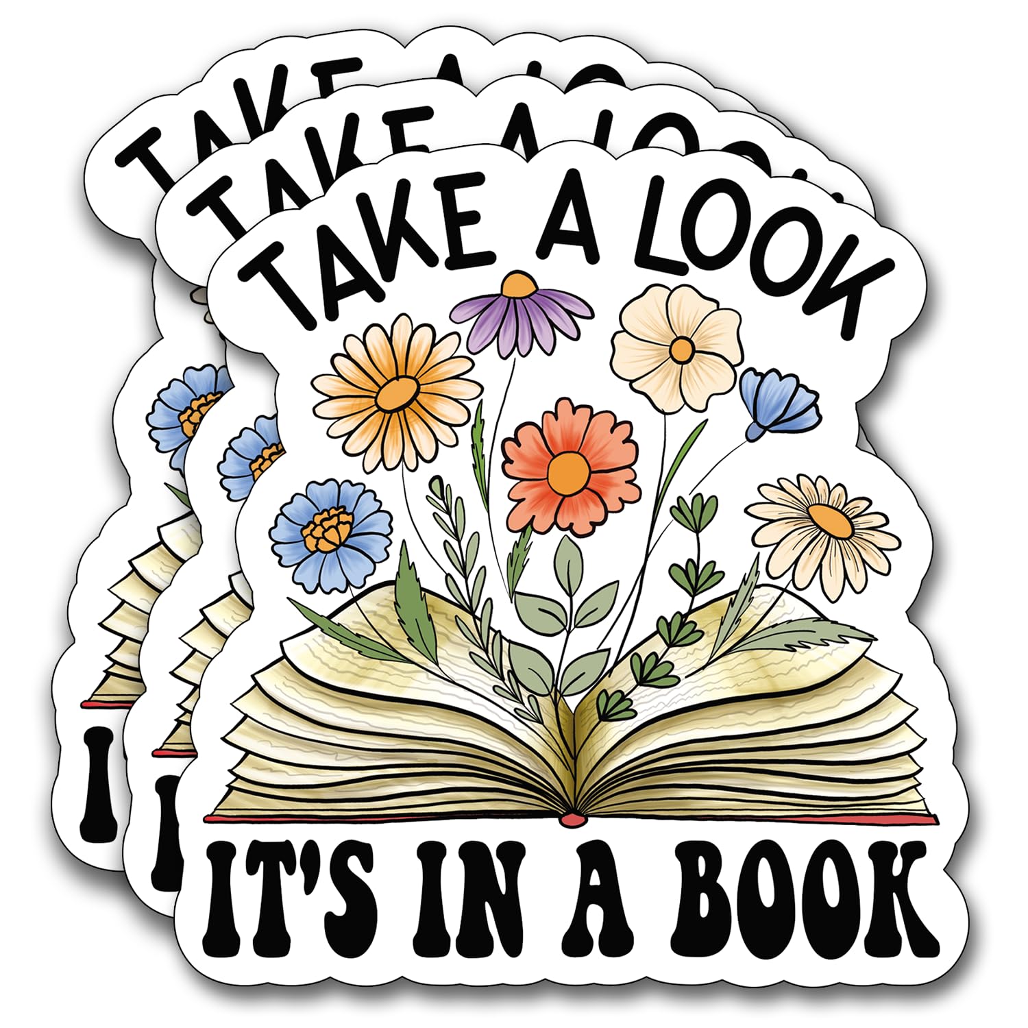 (3Pcs) Take a Look It's in a Book Sticker, Decorate Books Laptop Phone, Water Bottles Kindles Stickers, Tumbler Waterproof Vinyl Decorate Sticker 3"
