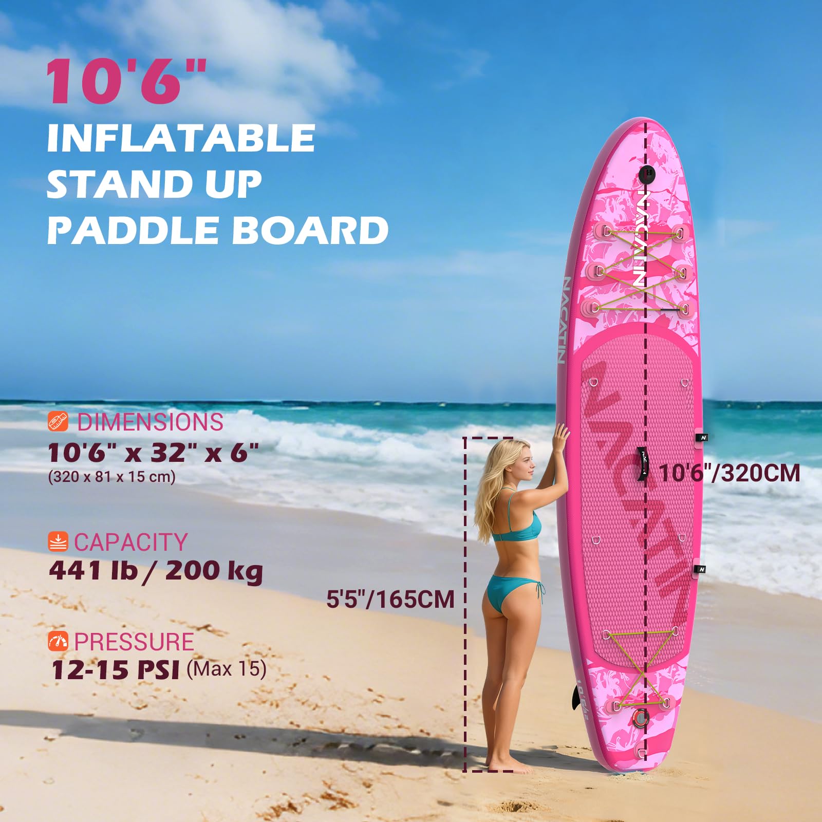 NACATIN Tavola gonfiabile per paddle (rosa)