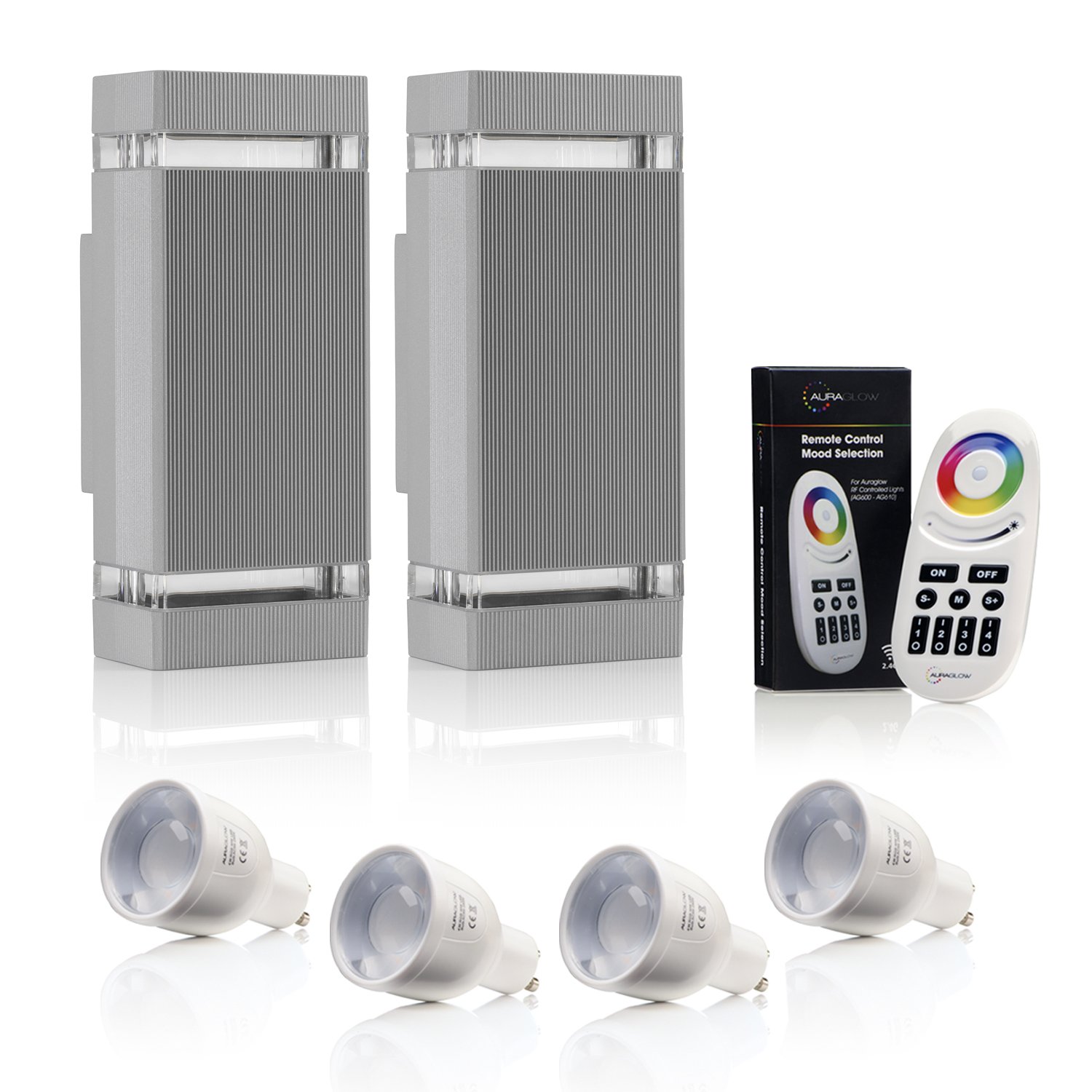 Auraglow Remote Control Colour Changing Up & Down Wall LightDorchesterSilver2 Pack from B&Q