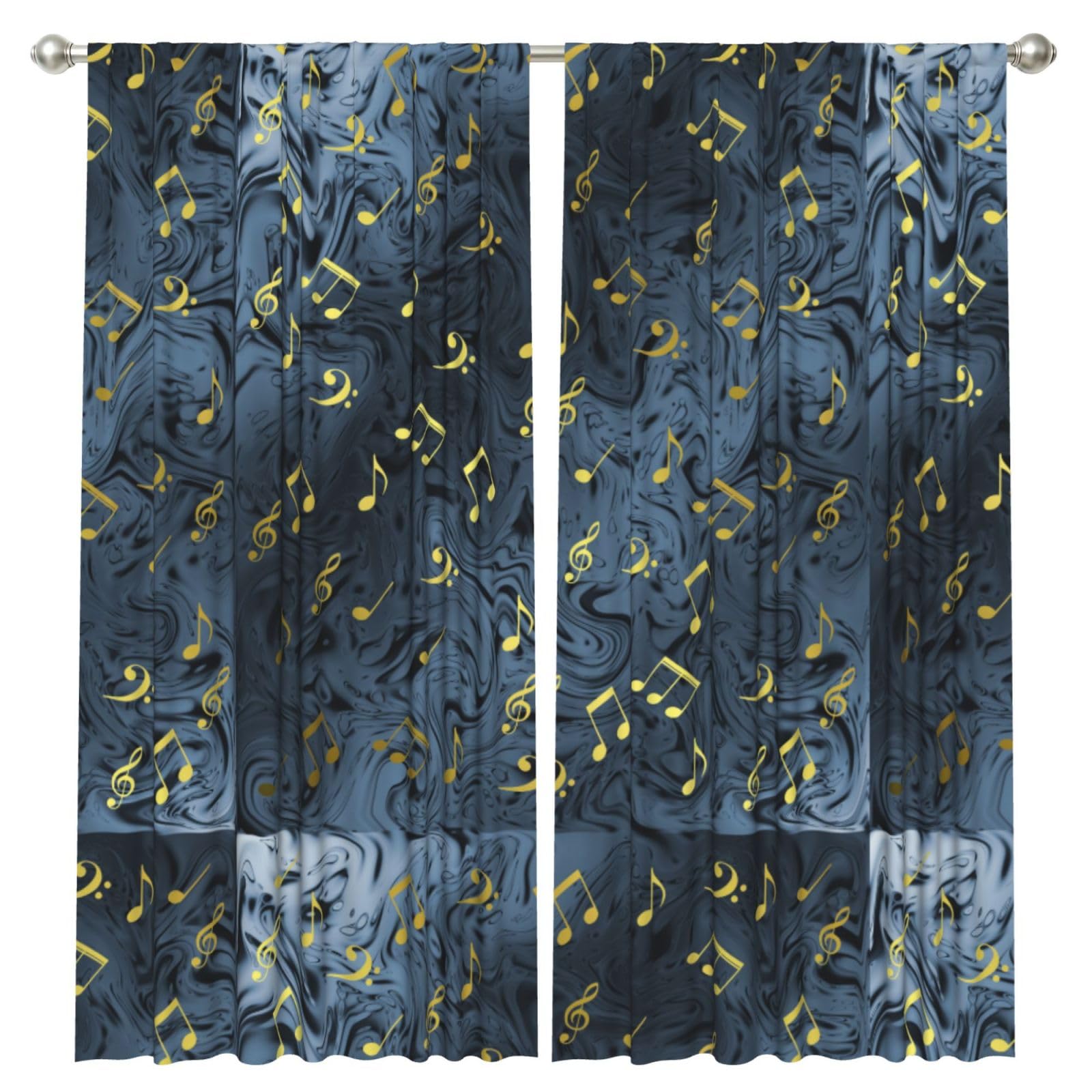 InOmak Metal Music Musical Sign, 2 Panels Window Curtains 52 x 84 Inch Blackout Curtains for Living Room Bedroom