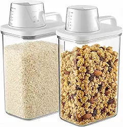 Kit 2 Potes Herméticos Transparentes 1100ml com Tampa Dosadora e Copo Medidor – Porta Mantimentos para Cozinha, Despensa e Lavanderia – Vedação Premium
