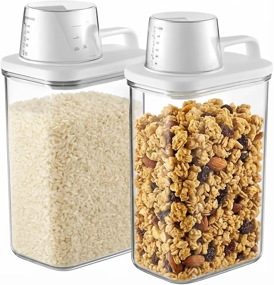 Kit 2 Potes Herméticos Transparentes 1100ml com Tampa Dosadora e Copo Medidor – Porta Mantimentos para Cozinha, Despensa e Lavanderia – Vedação Premium