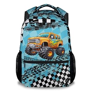Boys Truck Backpack for School - 17 Inches Blue Backpacks for Teens Kids - Funny Truck Bookbag for