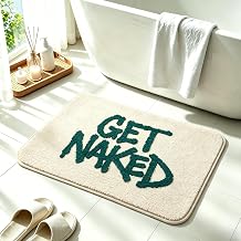 Get Naked Beige Bath Mat, Funny Bathroom Rug, Home Decor 18x26 Inch | Funny Bathroom Decor | Soft Plush Microfiber | Highly Absorbent Quick Dry | Non Slip TPR Backing | Machine Washable Easy Care
