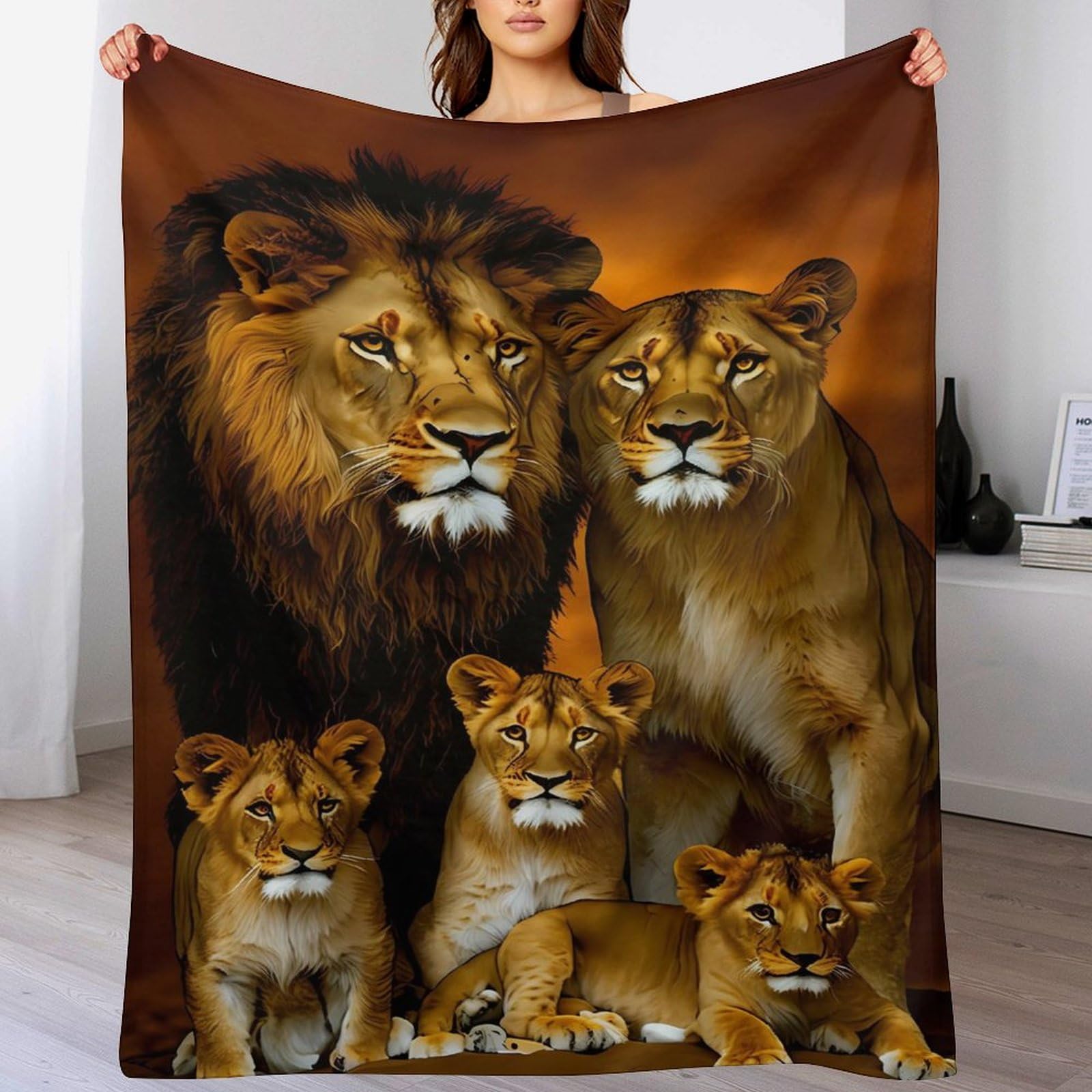Plaid Lion Couverture Polaire Duveteuse Chaude Légère pour Canapé-lit