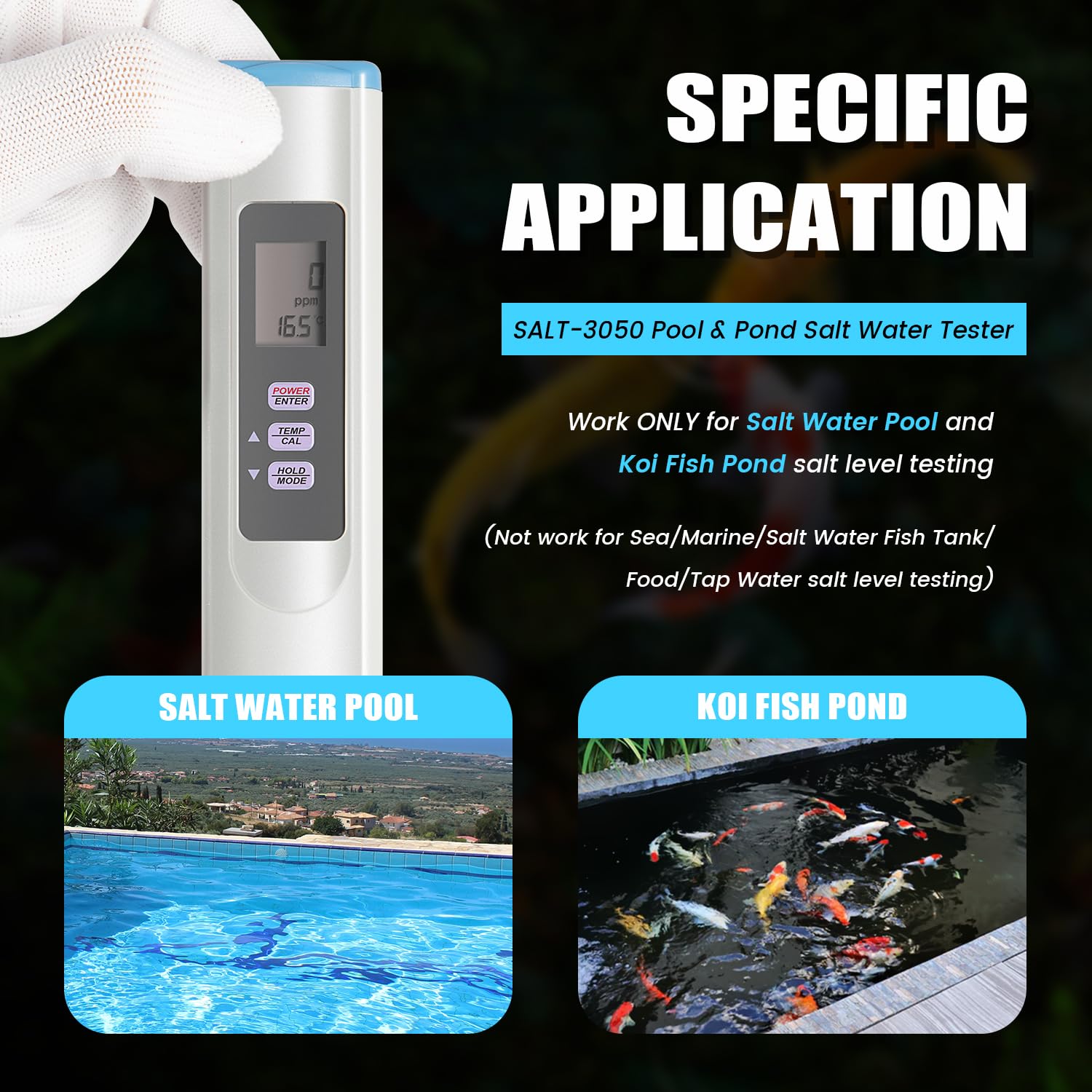 SALT-3050 Digital Salinity Tester, per Pool & Stagno Acqua Salata Tester, SALT3050 Salt 3050 Digital Salinity PPM Temperatura Tester