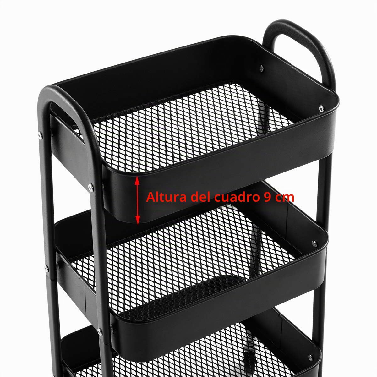 DOEWORKS Carrito Auxiliar con Ruedas Carrito Servicio Metalico Carro de Almacenamiento 3 Niveles Rodante Carro Organizador para Cocina Dormitorio Baño Oficina, Negro
