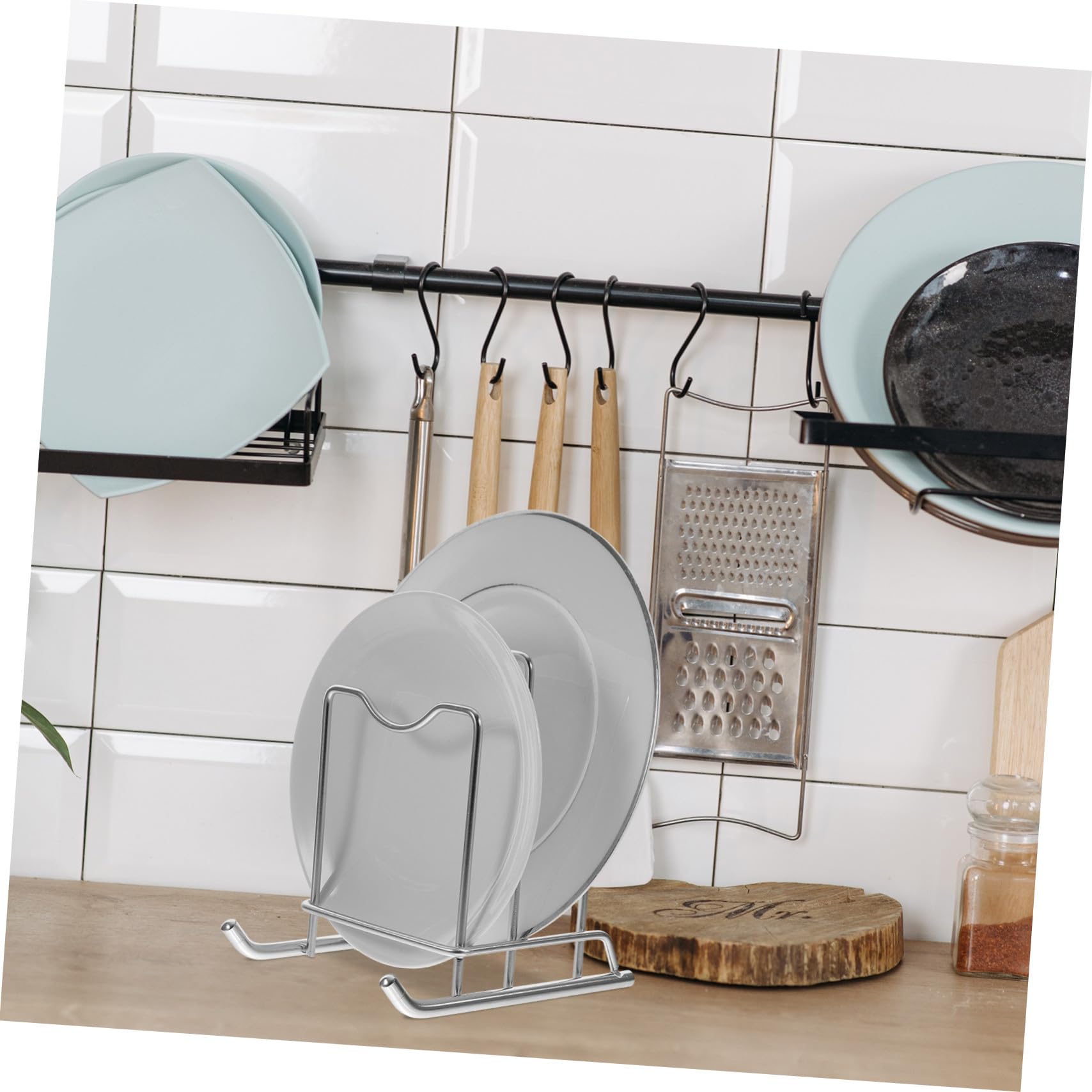 Mobestech Support de Rangement Double pour Planche à Découper et Couvercle de Casserole Organiseur Compact de Cuisine Pratique et Portable Style Scandinave Espace Optimisé