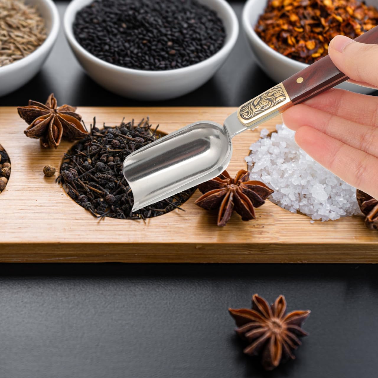 Alipis Vintage Tea Scoop 5.90In Metal Spoon with Wooden Handle for Loose Leaf Tea Measuring and Kung Fu Ceremony Accessories