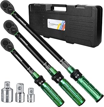 Uharbour 6-Piece Torque Wrench Set 1/2" & 3/8" & 1/4", Torque Wrench 20-230Nm / 5-60Nm / 3-25Nm with 3 Adapters for Car, Motorcycle & Bicycle, Dual-Directional 72-Tooth Ratchet,  3% Accuracy