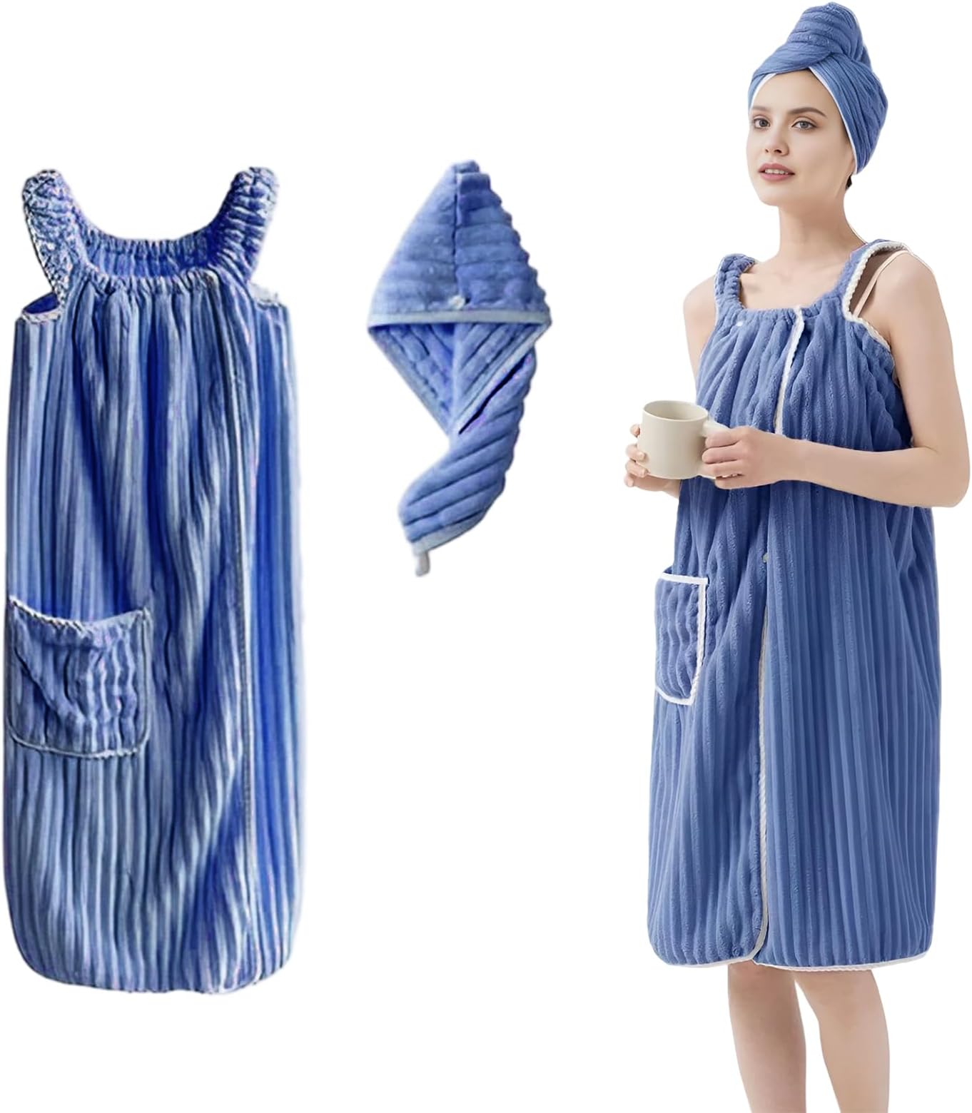 Formemory Bathrobe + Cap, 2-Piece Set, Women's, One-piece, Wearable Towel, Wrap Towel, One Op, Bath Towel, Quick Drying, With Cap, Microfiber, Towel, Plain, For Spring and Summer, Bathing, Hot Springs