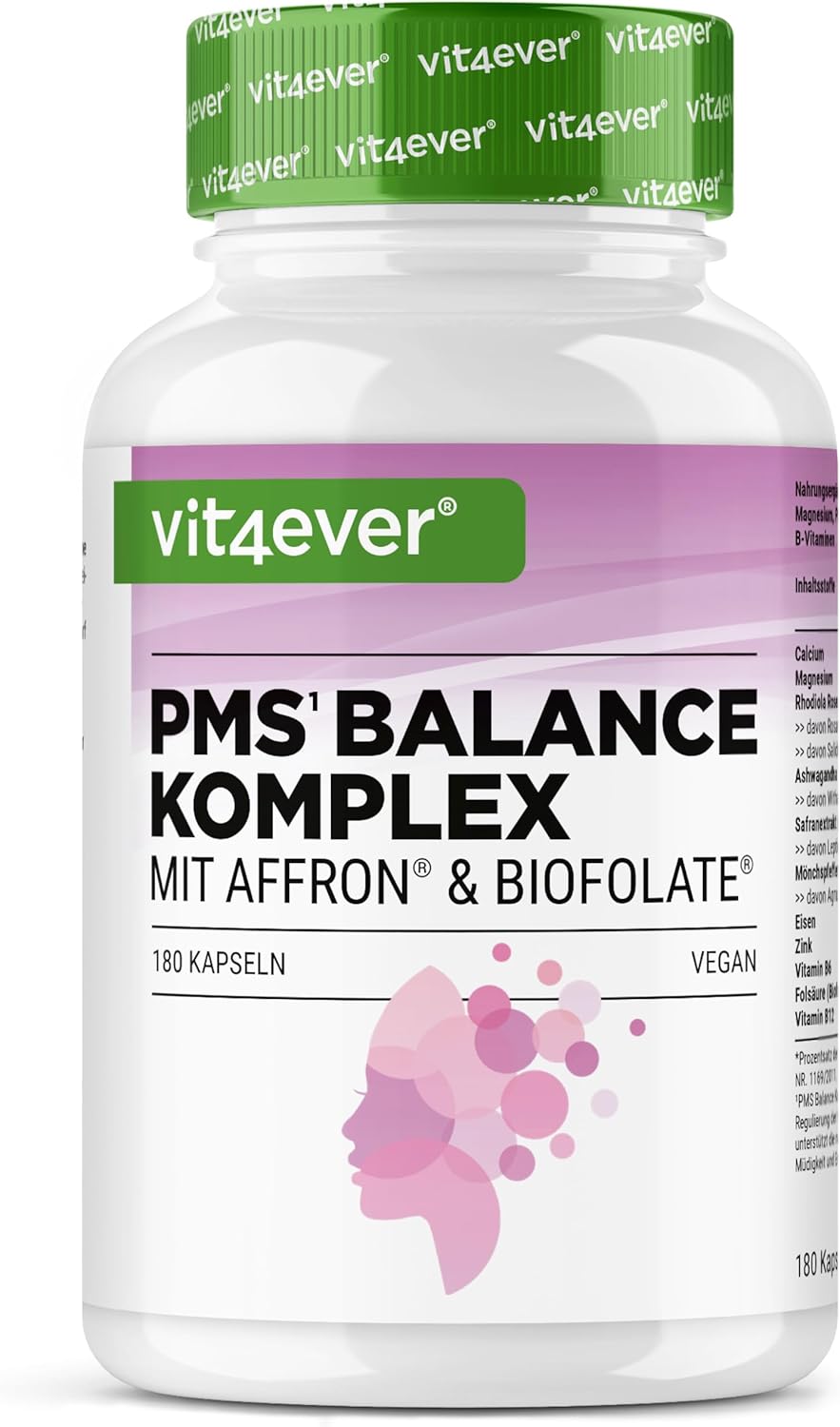 Complexe PMS – 180 gélules véganes – avec extrait de safran Affron®, acide folique Biofolate®, gattilier, ashwagandha – rhodiola rosea, calcium, magnésium, fer, zinc, vitamines B6 et B1
