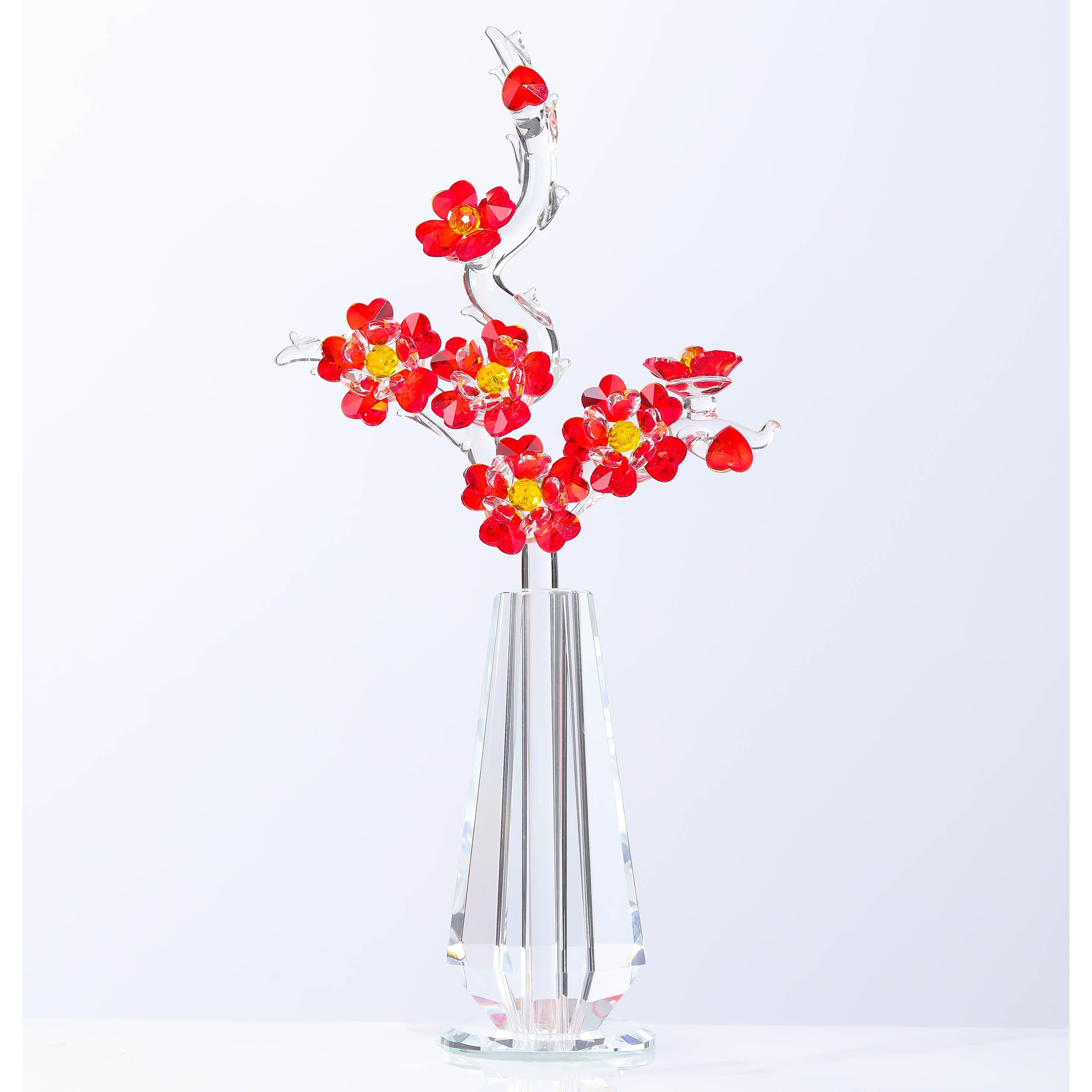 Red Cherry Blossom Crystal Flowers with Stems - Glass Flowers with Vases Japanese Cherry Gifts Decor for Wife Girlfriend Women - Crystal Collectible Home Table Decor ?for Valentines Wedding Gifts