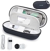 Luxtude 2-in-1 Contact Lens & Glasses Case with Mirror, Tweezers, Solution Bottle - Leak-Proof Portable Travel Organizer, Black
