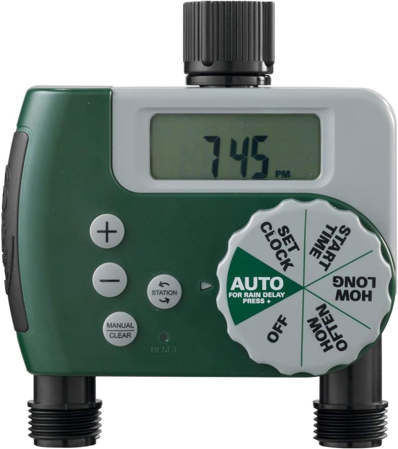 58910 Programmable Hose Faucet Timer, 2 Outlet, Green