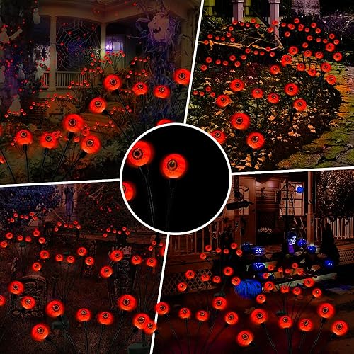 Miniatura 3 de Decoraciones de Halloween al aire libre, luces solares espeluznantes, 12 luces LED aterradoras de luciérnaga con decoración mágica de jardín