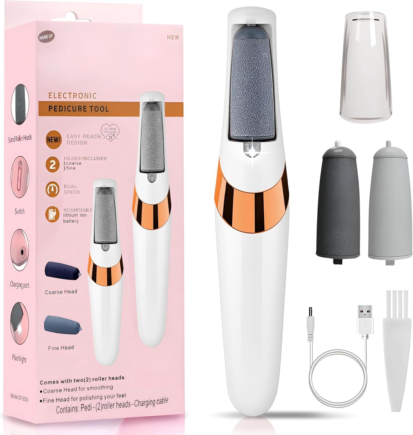 Electric Foot File, Callus Remover for Feet Rechargeable, Professional Smooth Pedicure Kit Foot Scrubber for Dry, Dead, Cracked, Hard Skin, Feet Spa Care Kit for Men & Women(White)-image-18