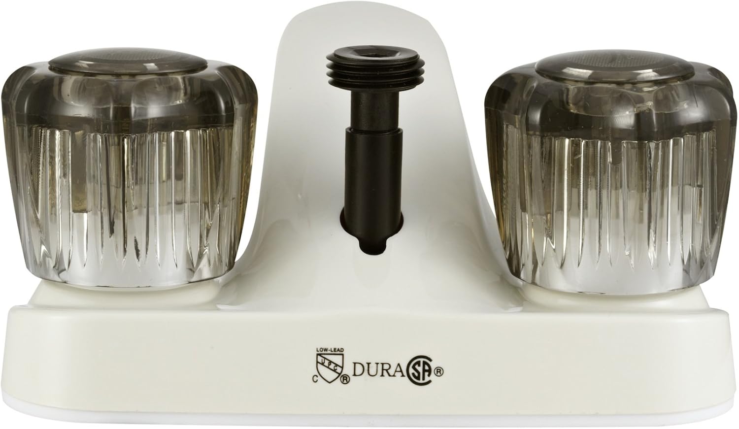 Dura Faucet DF-PL720S-BQ RV Bathroom Faucet with Smoked Acrylic Knobs and Shower Hose Diverter (Bisque Parchment)