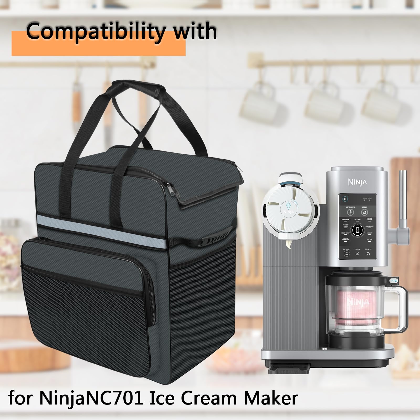 CouldyCasi Carrying Bag for Ninja CREAMi Ice Cream Maker, Portable Outdoor Soft Serve Maker Travel Bag Case Side Opening Design Ice Cream Maker Bag