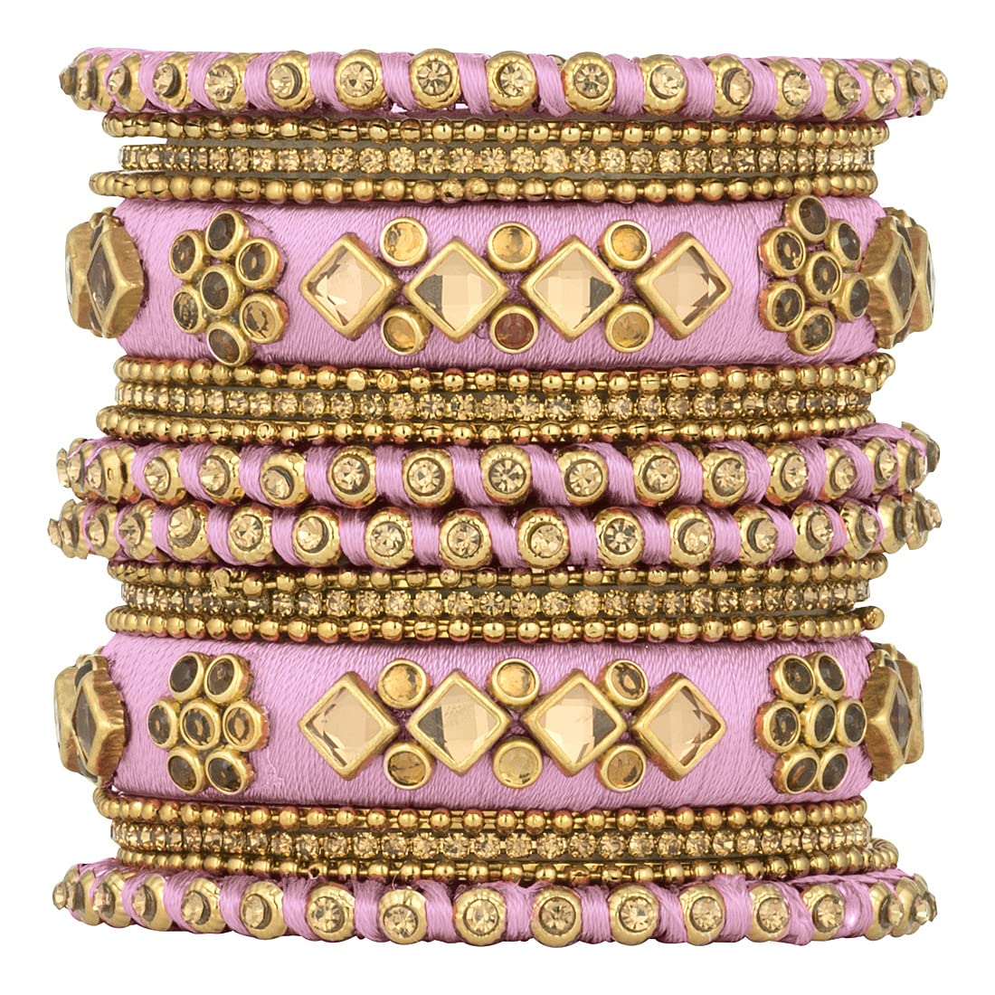 AheliEthnic Handmade Silk Thread Faux Stone Studded Bangle Set Bracelet Chudha Indian Wedding Festive Wear Fashion Jewelry Gift for Women Blue