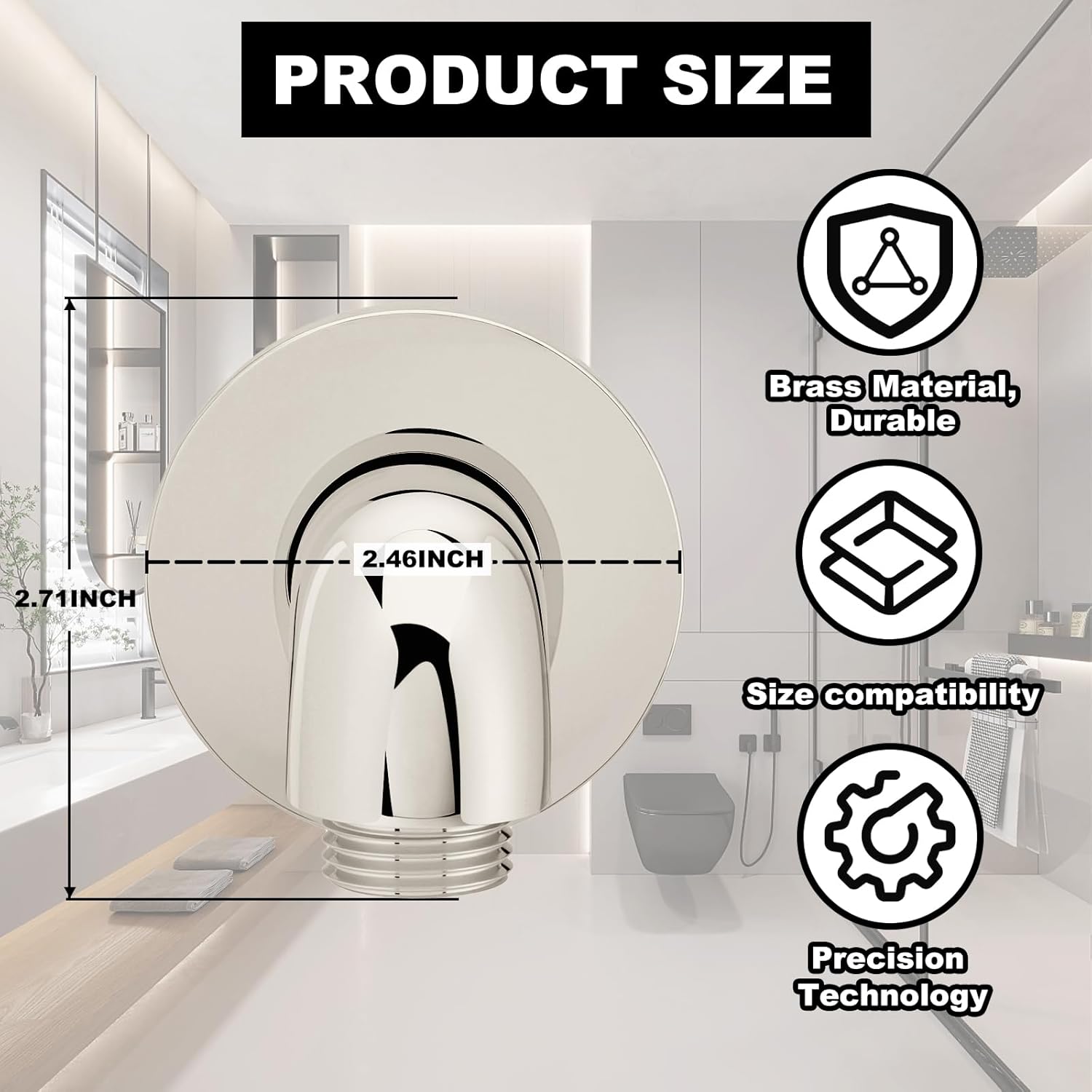 K-22172-SN Wall-Mount Shower Supply Elbow with Check Valve - 1/2" NPT Connection, Brass Construction, Polished Nickel Finish for Handheld Shower Head Hose, Backflow Prevention Bathroom Fitting