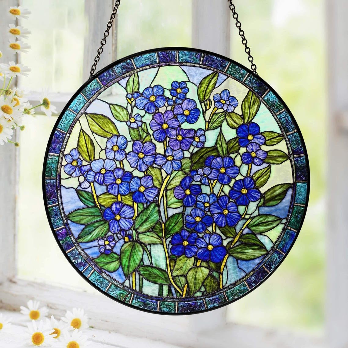 Amazon.com: Forget Me Not Stained Glass Suncatcher, Blue Floral