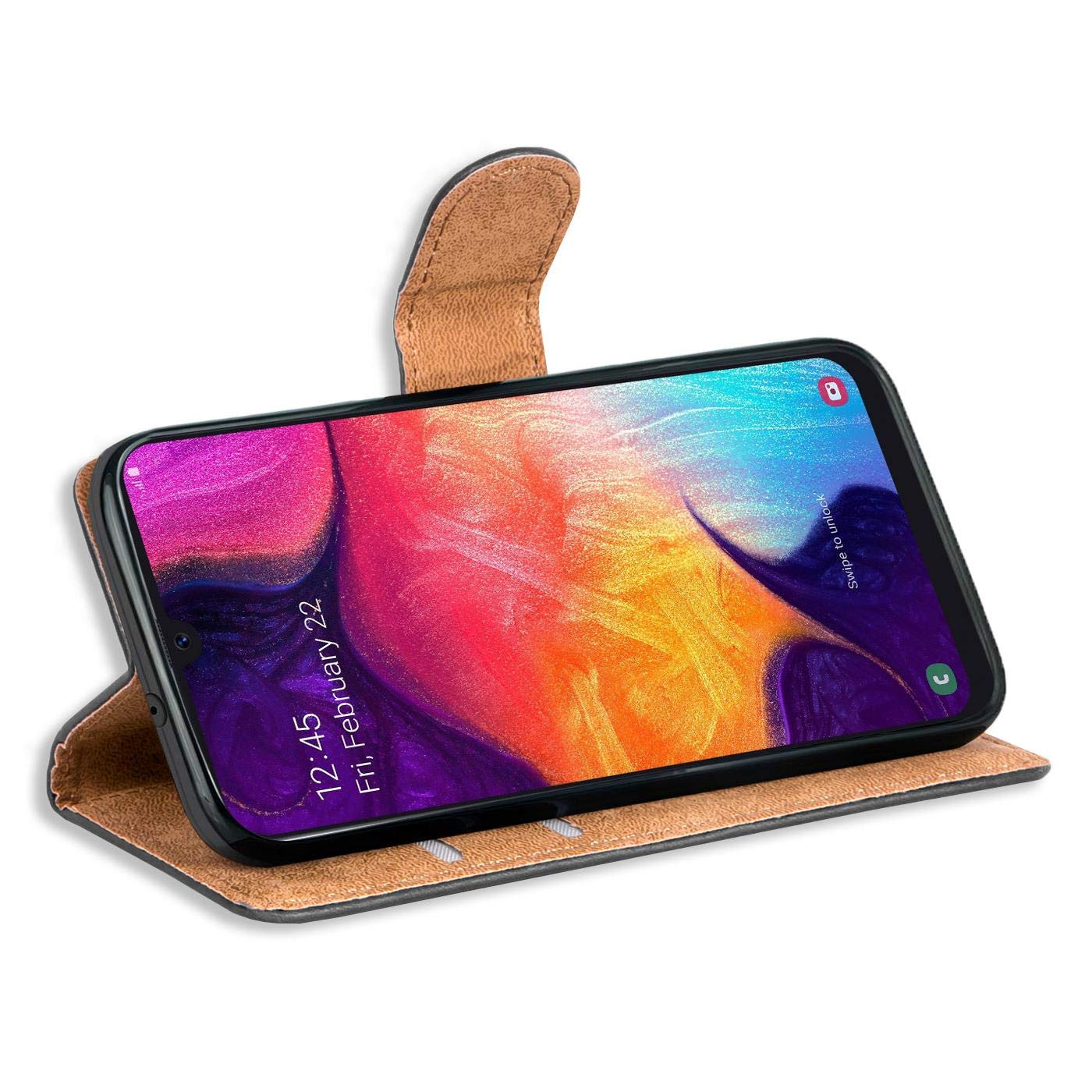 Verco custodia per Samsung Galaxy A70, Case per Galaxy A70 Cover PU Pelle Portafoglio Protettiva, Nero