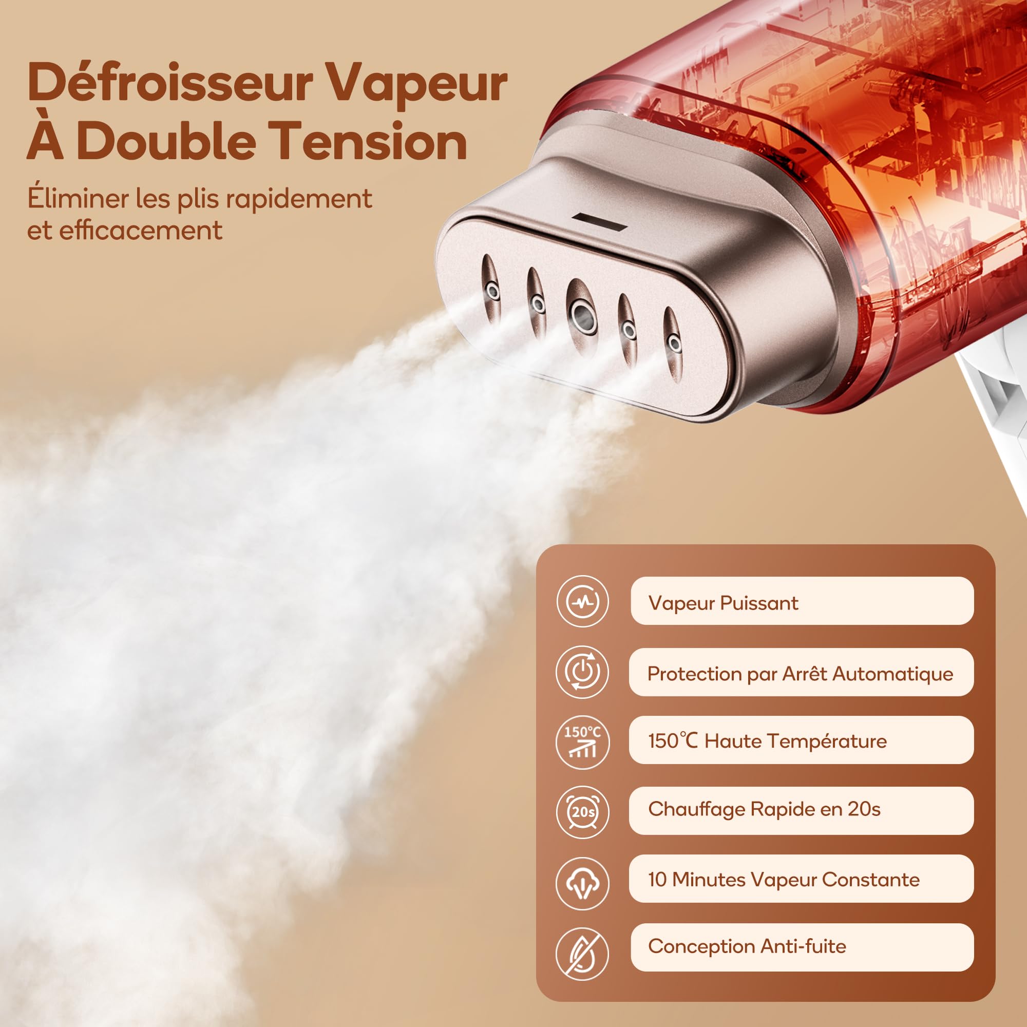 Newbealer Défroisseur Vapeur, Défroisseur de Voyage Double Tension - 220V/120V, 1200W Fer à Repasser à Main avec Réservoir d'Eau Détachable de 180ml, Horizontale et Verticale, Chauffe Rapide en 20s