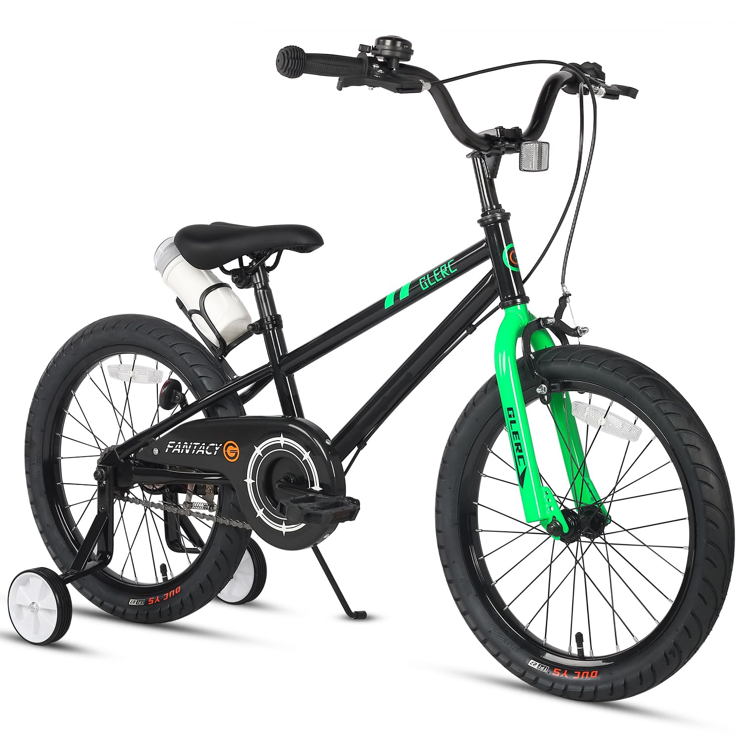 Glerc Fantacy Kids Bike 18 Inch Boys Girls Bicycle for Age 7 8 9 10 Year Old with Stabilisers & Bottle Cage for Birthday GiftοΌ Black