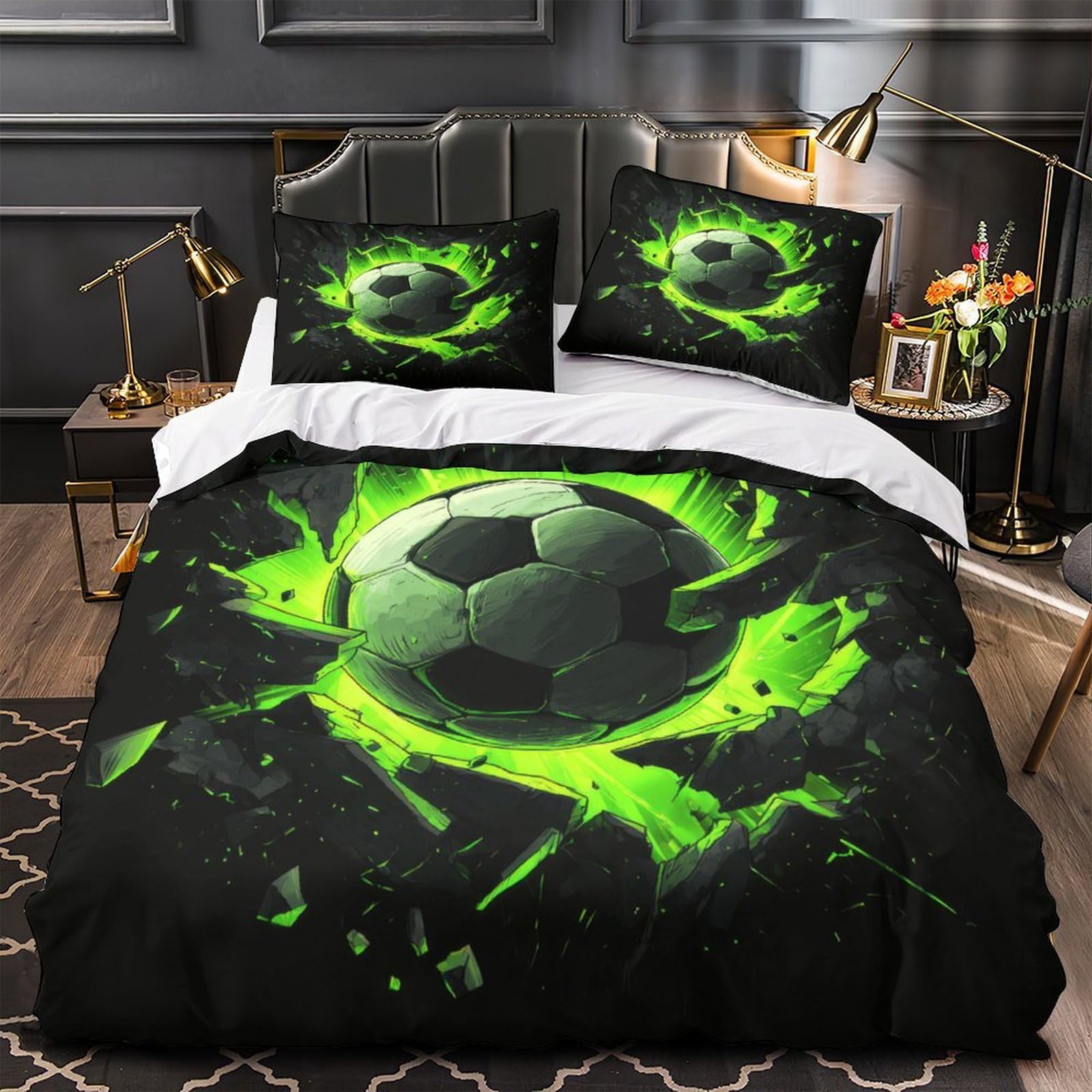 Linge de lit football anti-acarien housse de couette douce 140x200cm pour couple et enfant