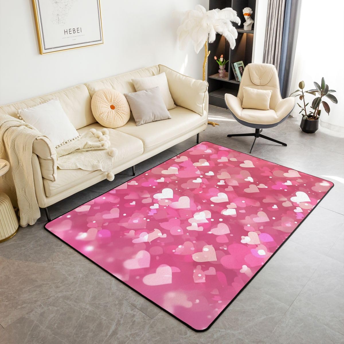 Homewish Różowy biały miłość serca ombre dywaniki 100 x 150 cm - walentynki kawaii dywan do salonu romantyczny gradient nie gubi włosia dywan ciepła miękka pościel duże dywany