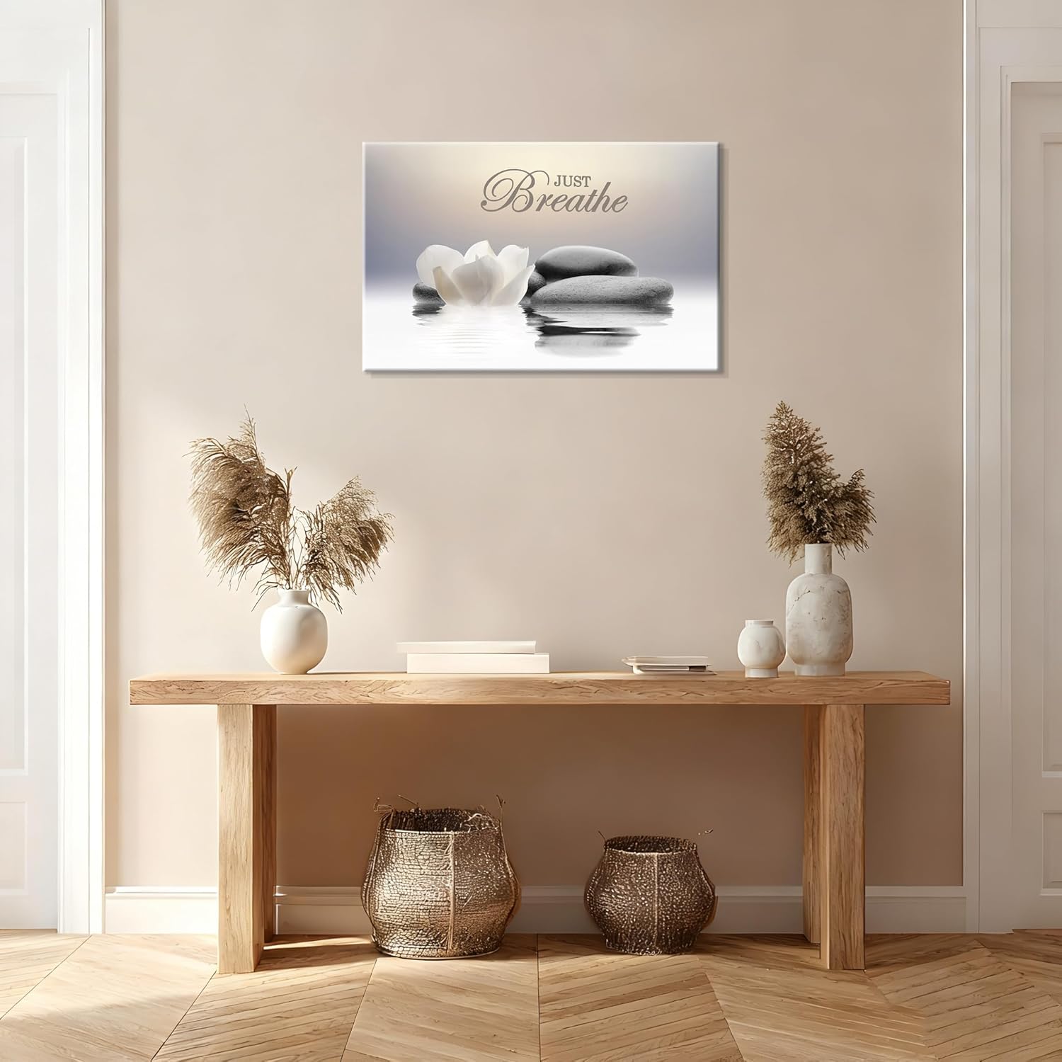 YTAPIFS Zen Stone Wall Art White Lotus Flower Prints Artwork Modern Zen Spa Poster Just Breathe Yoga Quotes Pictures Wall Decor for Yoga Room office Bathroom Meditation room 12 x 16 in - Image 4